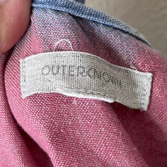 Outerknown Dress Womens Medium Blue Pink Cielo Striped Mini Swing Cotton Hippie - Picture 9 of 11